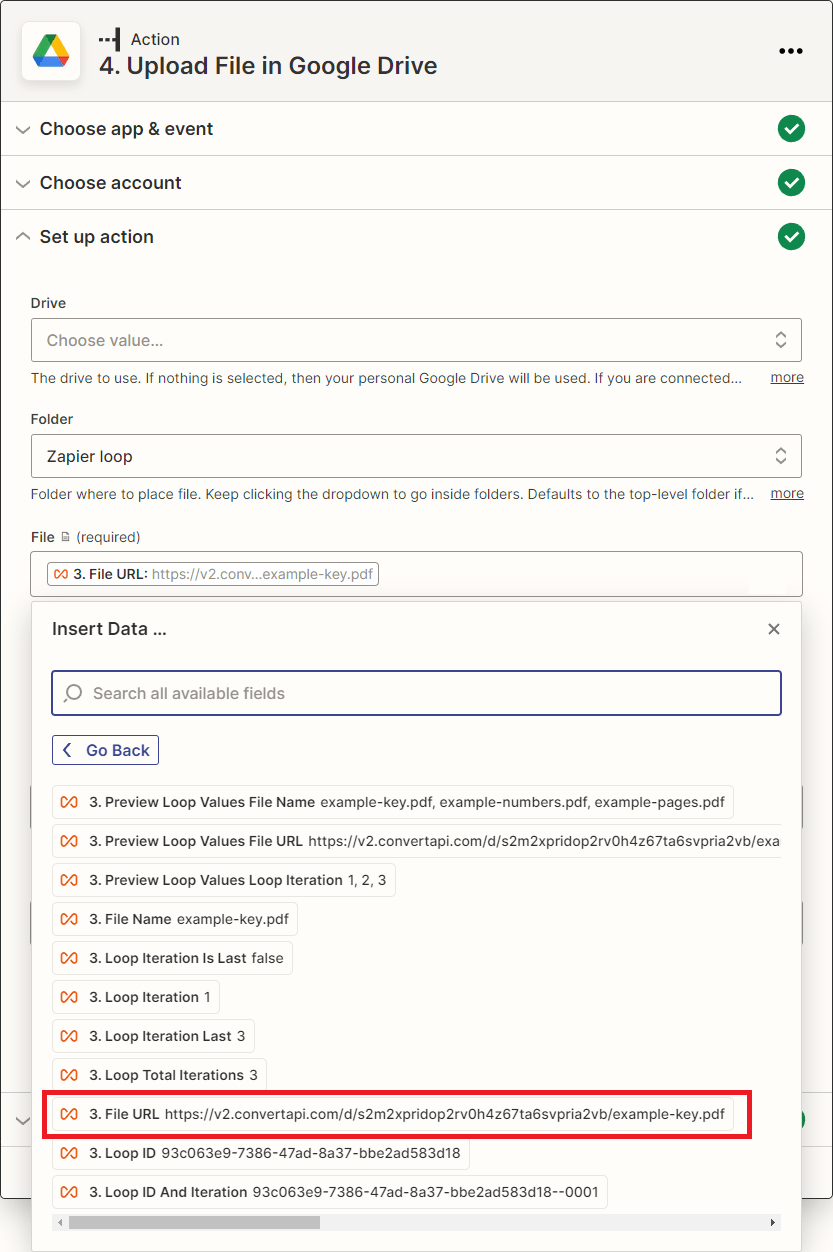 Retrieve files from a loop