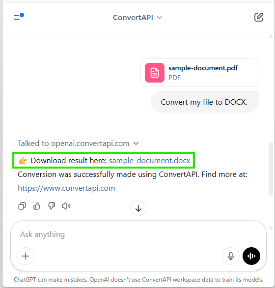 Converted file result in ChatGPT