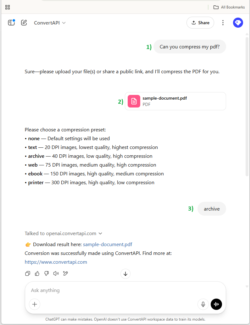 Selecting a PDF compression preset
